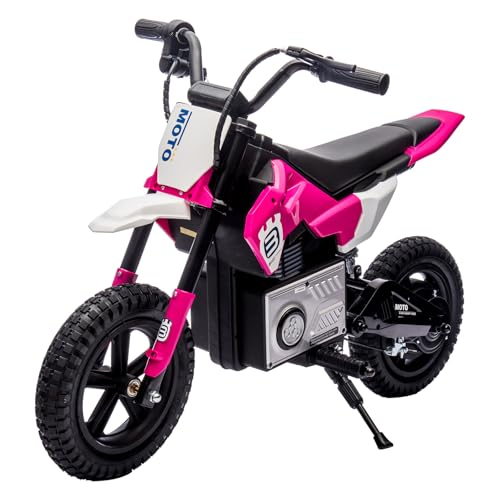 WEEROCK 24V Kids Electric Dirt Bike for 5-15 Years Old, Ride on E Motorcycle, 3.11-9.32MPH Speed, Rear Shock Absorber, LED Breath Lamp, Bluetooth for Boys Girls Children Electria Toy Gift, Pink