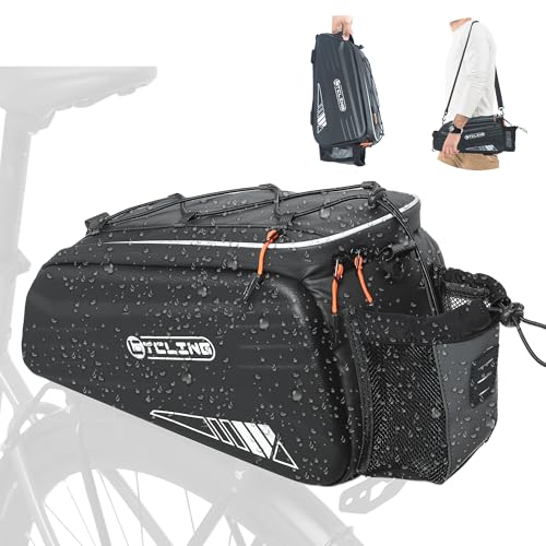 Febabilo Bike Bags for Bicycle Rear Rack - 10L EVA Hard Shell Waterproof 3-in-1 Ebike Trunk Cargo Pannier Bag with Reflective Strip & Shoulder Strap for Commuter Travel Outdoor Cycling Accessories