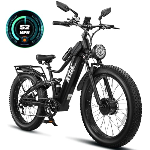 EcoE 8000W Dual Motor Electric Bike for Adults 52MPH 60V32A, 26x4 Fat Tire | 26x4 Fat Tire All Terrain Ebikes, Full Suspension E Bike, SHM 7-Speed Gear Electric Bicycle