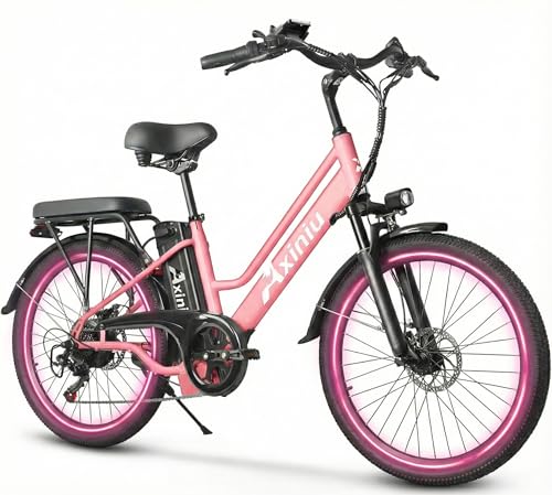 Axiniu 24 Inch Electric Bike for Adults, Step Through Ebike for Women, Peak 1000W Motor 22MPH, 48V 20AH Removable Battery Up to 70 Miles, 7 Speed Dual Shock Absorber, City Cruiser Commuter Bicycle