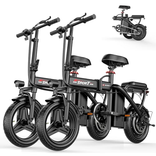 GWEIT Electric Bike for Adults Teens, 800/1200W Peak Folding Ebike, 22/25MPH & 30/45 Miles Range, 14" Commuting Ebike with Dual Suspension & Dual Brake, 3-Speed Modes, Portable Electric Mini Bike