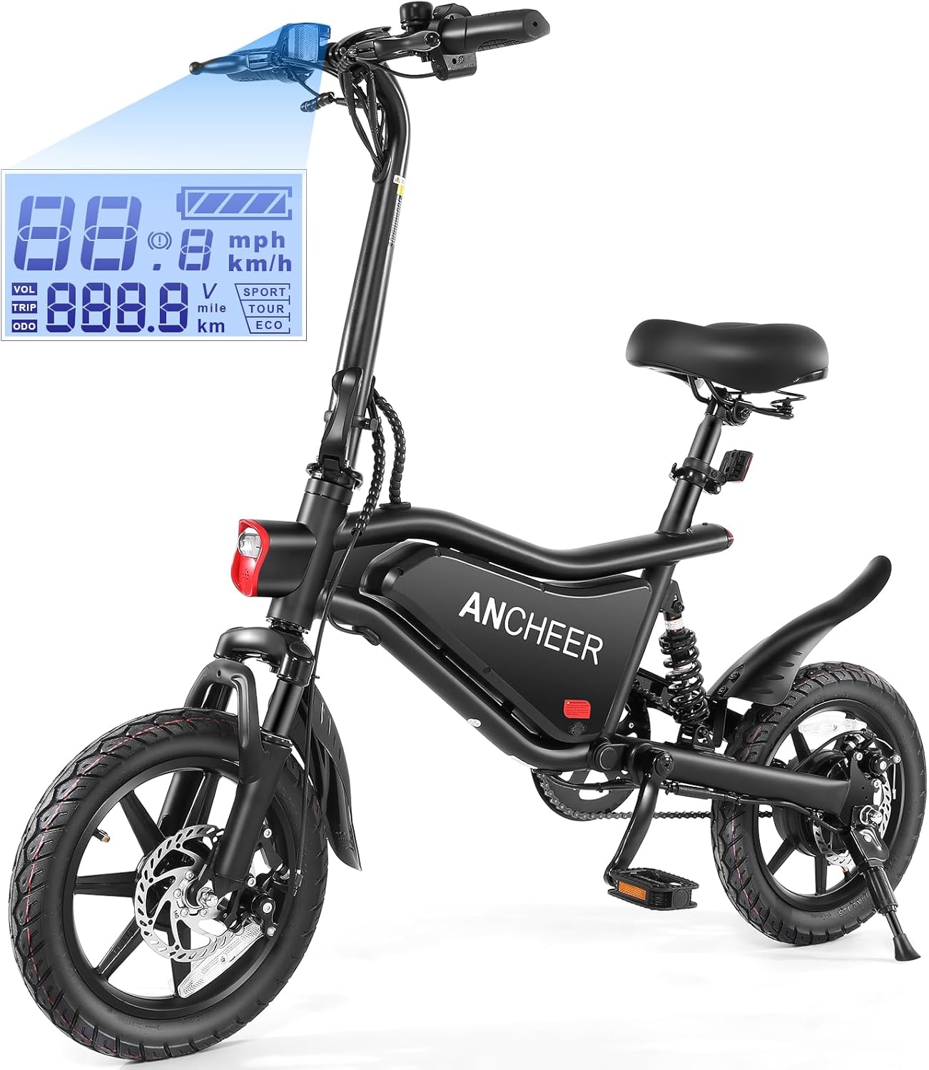 ANCHEER Folding Electric Bike for Adults, 374Wh Ebike, 20MPH Electric Bikes, 14