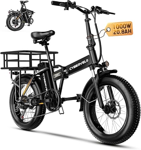 Cybervelo 750W Folding Electric Bike, 48V 20.8AH/50AH Large Removable — Build quality and design details up close