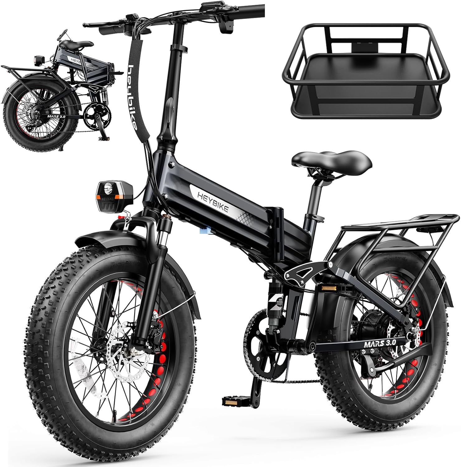 Heybike Mars 2.0/3.0 Foldable Electric Bike, UL2849 Certified, 70+Miles Long Range, 1400W/1800W Peak Motor 32MPH, 624WH Re...