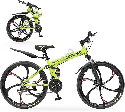 Outroad 26 Inch Folding Mountain Bike, 21 Speed Full Suspension High-C — Our recommended configuration for best results